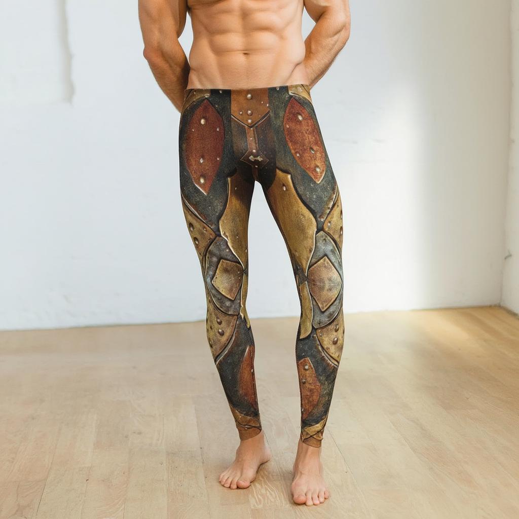 Gladiator Mens Leggings, Brass Exoskeleton Armor, Workout Pants, Medieval Cycling Athletic, Running, Exercise, Roman Warrior Wrestling, Gift