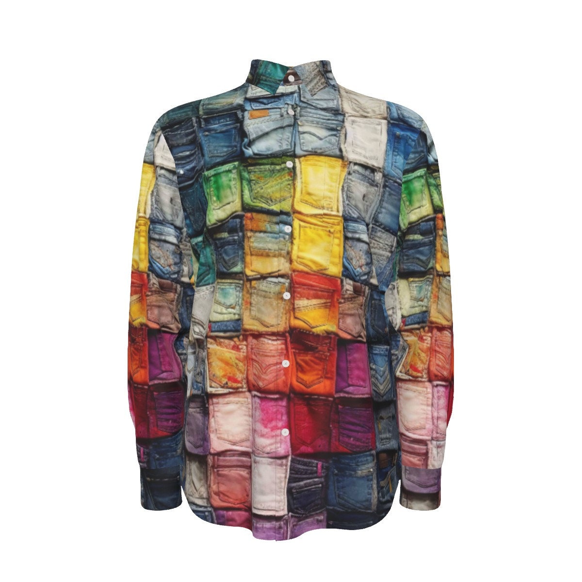 Ombre Patchwork Mens Cotton Shirt, Long Sleeve Button up