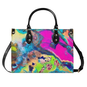 Bolso de mano de cuero de lujo, cartera con asa superior, bolso de mano de cuero genuino de grano superior, bolso de hombro de alta costura, neoexpresionismo, abstracto rosa