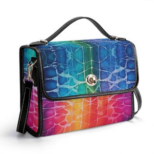 Cartera de piel auténtica con efecto tie-dye, cartera de piel psicodélica, bolso de mano hippie, bolso de mensajero para rave, bolso de hombro para festivales, cartera de arcoíris