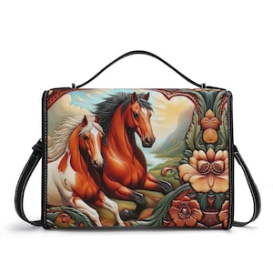 Bolso estilo western horse, bolso de mano vaquero de piel auténtica de grano superior, regalo para amantes de los caballos, bolso de hombro de lujo silencioso, ecuestre, floral, bohemio
