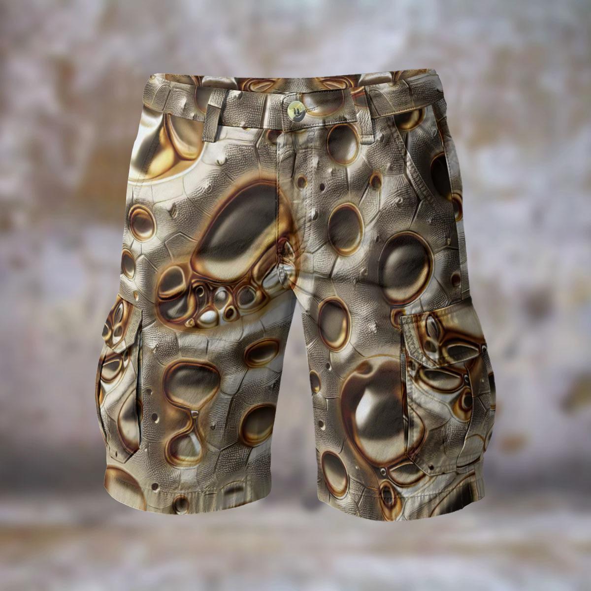 Organic Gold Nugget Mens Cargo Shorts Walking Travel Statement Streetwear Resort Showstopper Beach, Gift for Him