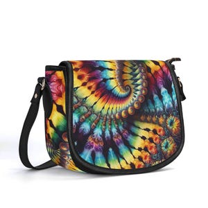 Bolso de piel con efecto tie-dye, bolso de hombro de lujo silencioso con piel de grano superior auténtica, cartera hippie, bolso de mano psicodélico con efecto tie-dye para festivales