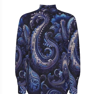 Blue Men’s Paisley Shirt, Bohemian Floral Shirt, Long Sleeve Cotton Shirt, Big Men’s Sizes, Dress Shirt Gift for Him, Oxford. Streetwear