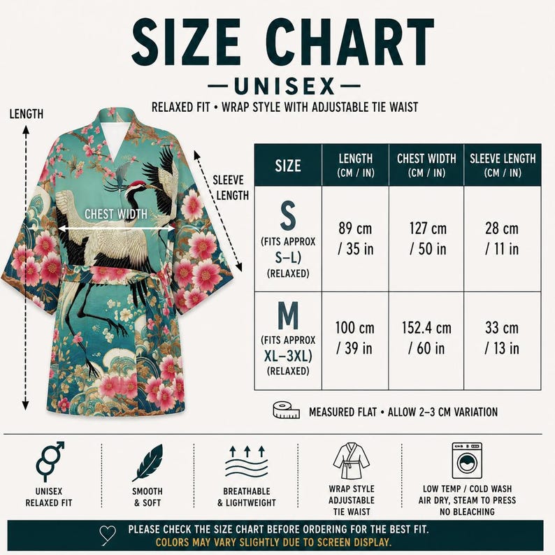 Turquoise Crane Glossy Satin Kimono, Floral Short Sleeve Robe , Asian ...