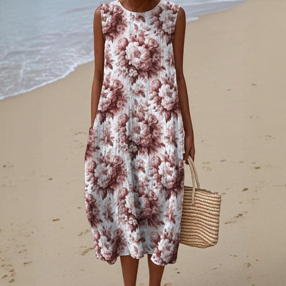 Toile Floral Cotton Slub Shift Dress Sleeveless Sepia Peonies Summer Breezy Natural Fiber Slightly Sheer Beach Resort Travel Yacht Victorian Toile Floral Cotton Slub Shift Dress Sleeveless Sepia Peonies Summer Breezy Natural Fiber Slightly Sheer Beach Resort Travel Yacht Victorian