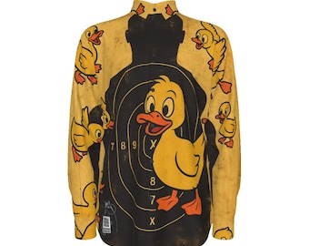 Duck Target Punk Rock Mens Dress Shirt Cotton Button Down Oxford Long Sleeve Gift for Man,Streetwear Handmade Damaged Youth Interactive