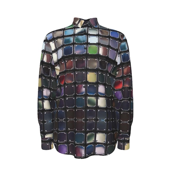 Silver Reflective Men's Shirt,Mirror Sequin Shirt, Long Sleeve Cotton Shirt, Big Men's Sizes, Dress Shirt Gift for Him, Rave, Oxford Disco