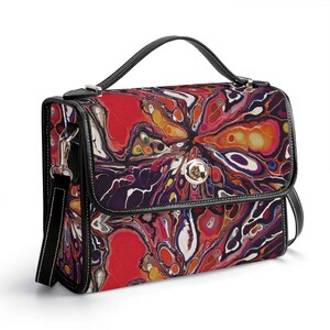Cartera de piel auténtica con efecto mármol, bolso de mano de piel marmolada roja, bolso de hombro de alta costura de lujo, bolso de mensajero Red Cells, líquido fluido Art Pour