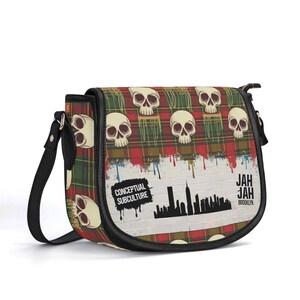 Bolso de cuero genuino de subcultura conceptual, bolso de cuero de grano superior, lindo bolso de mano con calavera, regalo para ella, bolso de hombro punk rock, bolso a cuadros