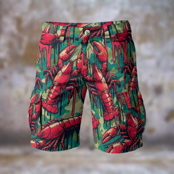 Lobster Camo Mens Cargo Shorts Camouflage Comfort Long Casual