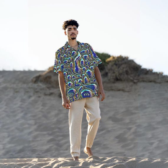 liquid cotton dress shirts Hawaiian Shirt, Mens Button Up Aloha Short Sleeve Hawaii Tropical, Gift for Him, Pop Art Bacteria Punk Rock QR Code strikes the perfect balance #CoquetteAesthetic Shirt's Size:L Murano Girls - Ocean Blue
