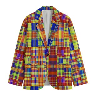 Tropical Madras Patchwork Plaid Mens Sports Coat Blazer Suit Jacket Island Country Club Preppy Resort Loud Windowpane Tartan Blackwatch Neon