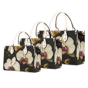 Bolso de mano de piel con orquídeas, cartera con asa superior con diseño floral, bolso de mano de piel auténtica de grano superior, bolso de hombro de alta costura, regalo de novia, dama de honor