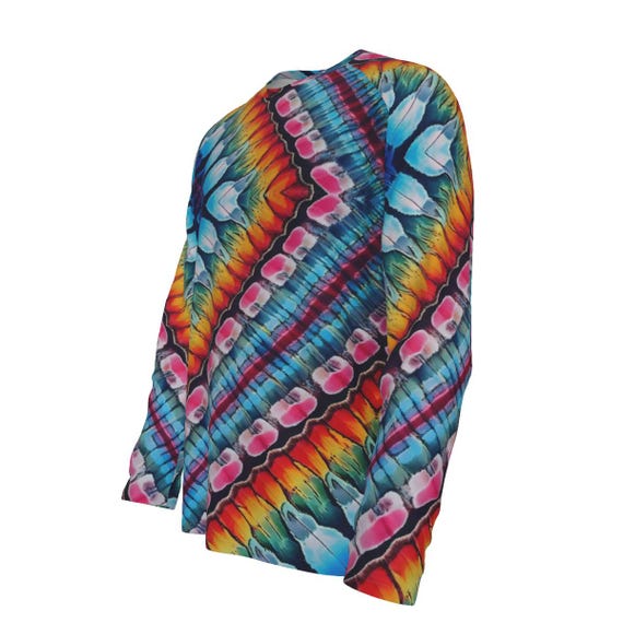 Zig Zag Tie Dye Shirt, Cotton Long Sleeve Mens Shirt, Unisex