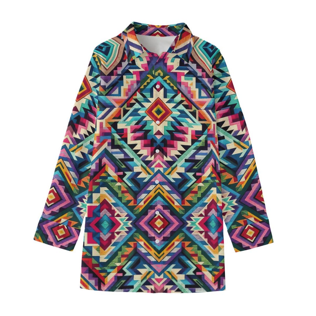 Women's Vintage Aztec Art Print Casual Long Sleeve Comfortable Cotton Shirt main image 0