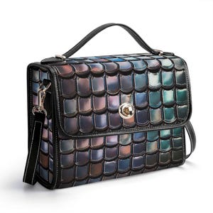 Cartera de piel auténtica iridiscente, bolso de mano de piel con lentejuelas, bolso de hombro de lujo, bolso de mensajero con mosaicos, cartera de bolsillo para sombras de ojos, bolso estilo discoteca