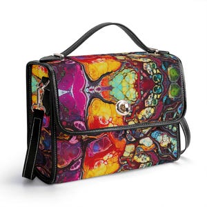 Cartera de piel auténtica marmolada, bolso hippie de piel psicodélica, bolso de mensajero rave, bolso de hombro para festivales, regalo de bolsillo de mármol