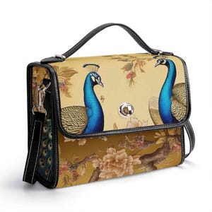 Cartera de piel auténtica con diseño de pavo real, cartera de piel con diseño de pavo real, bolso de mano de piel con diseño de pájaro, bolso de hombro chino, cartera con diseño de pavo real, bolso tipo mensajero