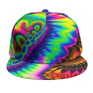 Psychedelic Trippy Liquid Baseball Cap Trucker Hip Hop Rave Dj MC Hat Unisex OS Adjustable SnapBack Gift Marbleized Rainbow Hippie Fractal