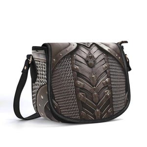 Cartera de armadura de gladiador, bolso de cuero genuino, bolso de cuero de grano superior, bolso de mano medieval, bolso de hombro de lujo silencioso, regalo de malla