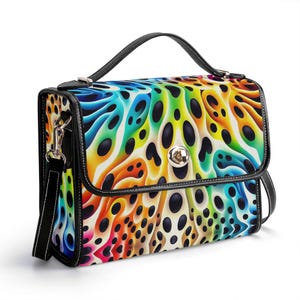 Cartera de piel auténtica con estampado de leopardo, bolso de mano de piel de arcoíris, bolso de hombro de lujo, bolso de mensajero con estampado de guepardo, cartera con estampado de animales psicodélicos