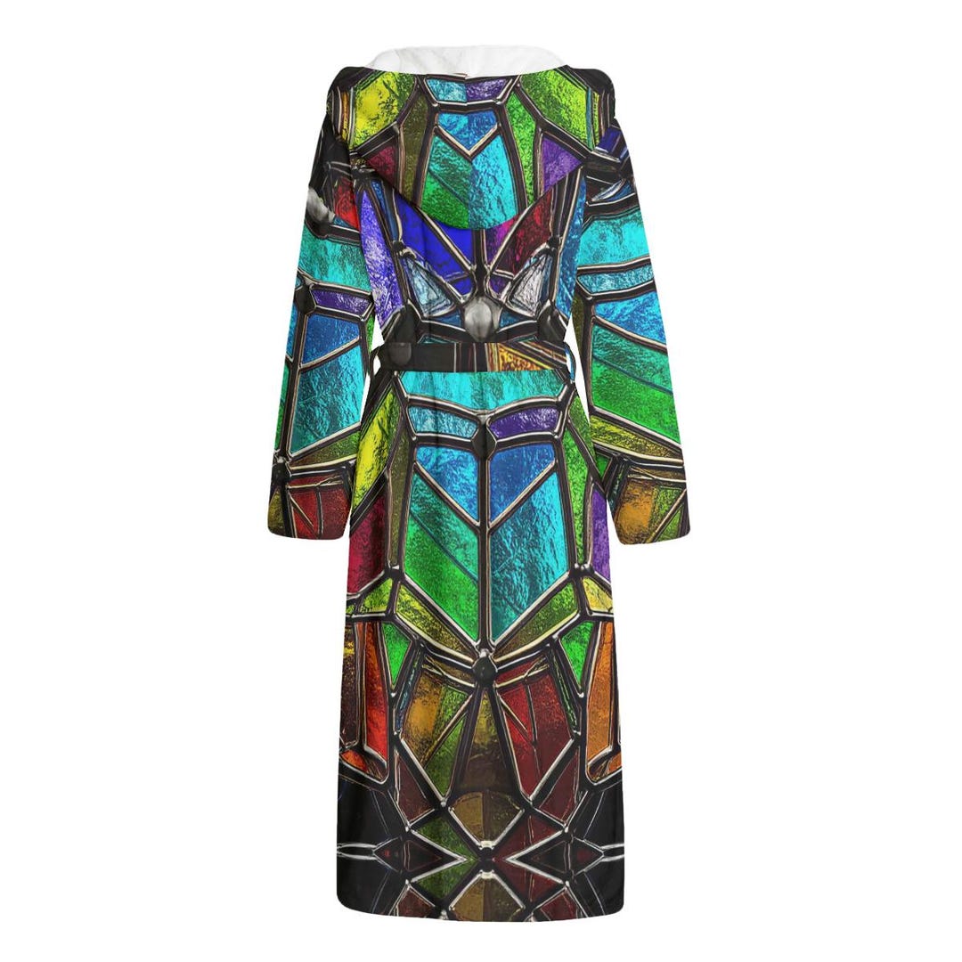 Psychedelic Stained Glass Long Bathrobe Medieval Hooded Cozy Lounge ...