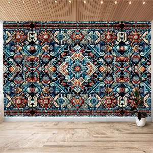 Carta da parati Blue Fair Isles staccabile e adesiva, murale in vinile, decorazione fai da te per la casa, adesivo da parete, jacquard floreale norvegese, regalo islandese in broccato