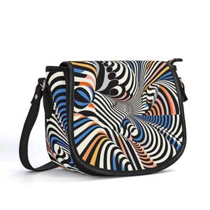 Bolso de piel auténtica Op Art, bolso de mano de piel de grano superior, bolso llamativo, regalo para ella, bolso de hombro de lujo silencioso, bolsillo con rayas pop