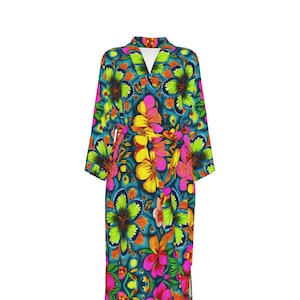 Bohemian Kimono,Floral Robe, Bohemian Robe, Short Kimono, Boho, Lounge, Gift, Vibrant, Statement, Couture, Runway, Lightweight,Plus Sizes