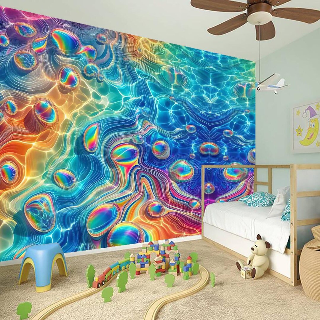 Psychedelic Wallpaper Peel and Stick, Vinyl Wall Mural, Ripples, DIY ...
