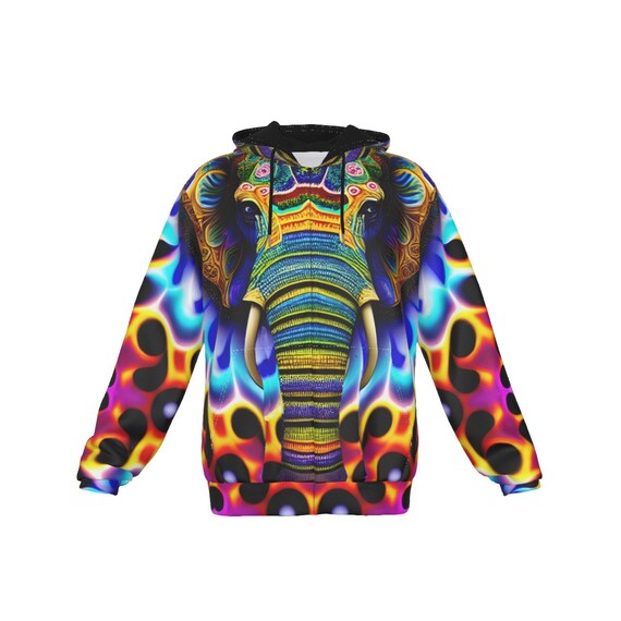 Psychedelic Elephant Zip up Hoodie Sweatshirt Festival Flames Micro Fleece Unisex Long Sleeve Pocket Rainbow Trippy Rave Tie Dye Boho Gift Etsy Ireland