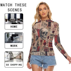 Chemisier transparent en maille sort de magie noire Chemise à manches longues transparente, sorcellerie crâne ésotérique gothique mystique image 3