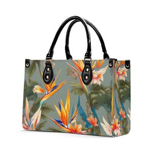 Bolso de mano de cuero de lujo Bird of Paradise, cartera con asa superior, bolso de mano de cuero de grano superior, bolso de mano de cuero genuino, bolso de hombro de alta costura Strelitzia