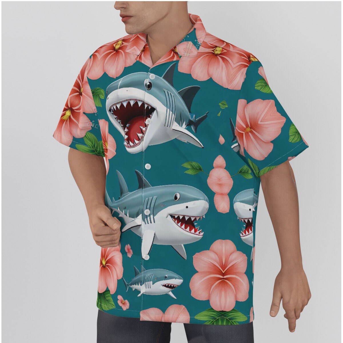 URRU Men's Hawaiian Aloha Shirt - Tiger Floral Print, Short Sleeve Button Down For Summer - View #10