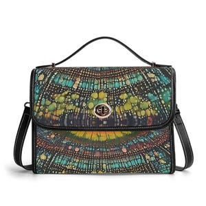 Cartera de piel auténtica con efecto tie dye, cartera de piel psicodélica, bolso de mano hippie, bolso de mensajero rave, bolso de hombro para festival, cartera verde oliva