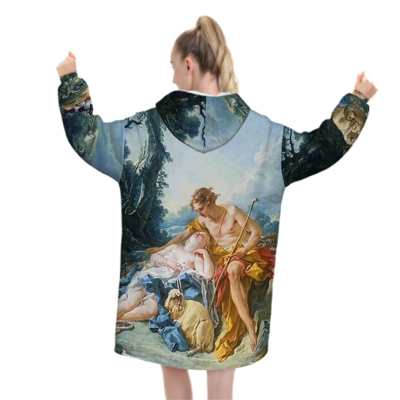 Boucher Mythology Daphnis Oversized Blanket Hoodie, Hooded Cozy Pullover Cuddly Loungewear Rococo Baroque, Gift for Daughter image 3