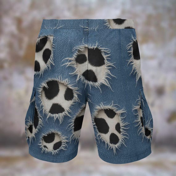 Cow Spot Print Mens Cargo Shorts Comfort Long Casual Walking Beach