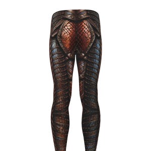 May include: Black and brown leggings with a detailed pattern of armor and scales.