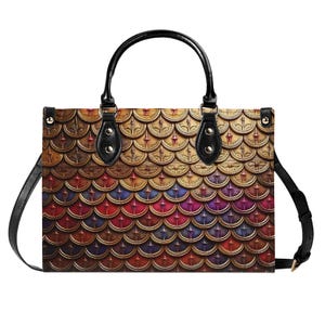 Bolso de mano de cuero de lujo con escamas de pez barrocas, cartera con asa superior, bolso de mano de cuero genuino de grano superior, bolso de hombro de alta costura, medallón dorado