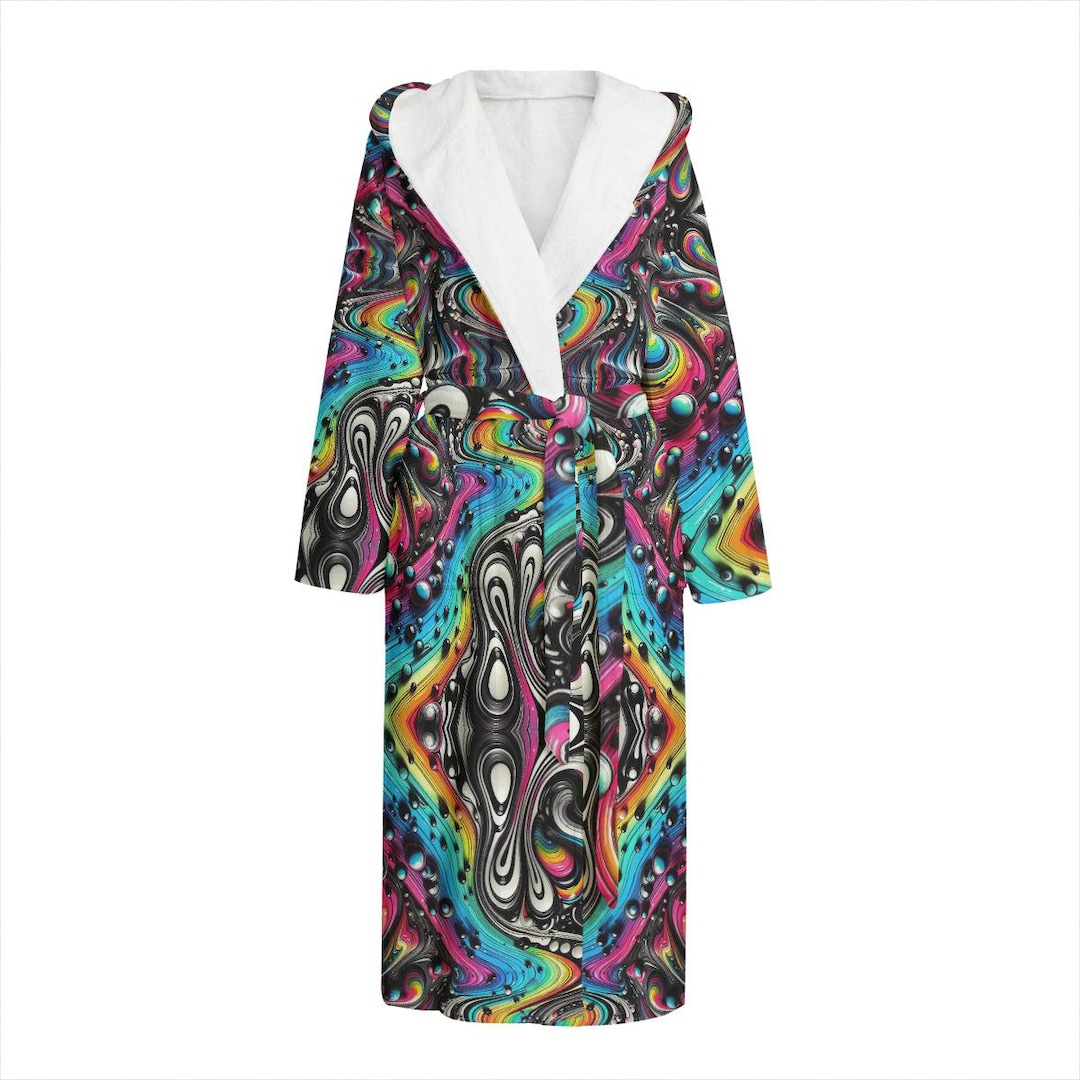 Psychedelic Hooded Bathrobe, Unisex Robe, Trippy Thick Cuddly. Gift ...