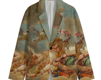 Cherub Blazer Cotton Sport Coat Baroque Jacket Goth Streetwear Haute Couture Luxury Rococo Mens Cupid Angel Putti