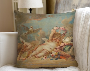 Cherub Couch Pillow w/ Inserts Cupid Putti Doves Angel Boucher Rococo Baroque Victorian Art Nouveau Couture Decor Decorative Gift Cherubim