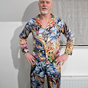 Tattoo Schlange Cobra Satin Pyjamas Nachtwäsche Geschenk Herrenmode Loungewear Luxus PJ's Geburtstag Vatertag Rockabilly Vintage Nautisch Bild 7