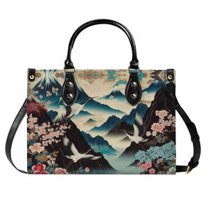 Bolso de mano de piel auténtica con diseño de grullas, cartera con asa superior en dorado y negro, bolso de mano con diseño de flor de cerezo, bolso de mano de piel auténtica, bolso de hombro de alta costura, regalo
