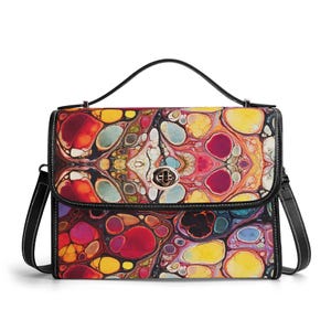 Cartera de piel auténtica marmolada, cartera de piel psicodélica, bolso de mano hippie, bolso de mensajero rave, bolso de hombro para festivales, cartera de mármol