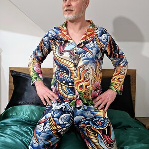 Tattoo Schlange Cobra Satin Pyjamas Nachtwäsche Geschenk Herrenmode Loungewear Luxus PJ's Geburtstag Vatertag Rockabilly Vintage Nautisch Bild 18