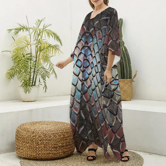 Iridescent Kaftan Maxi Dress, Silvery Caftan, Flowy Baroque Club Outfit ,Gift