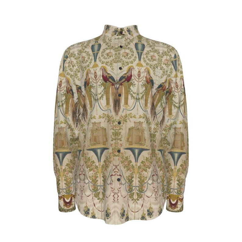 The Pheasants from the Verdures of the Vatican Tapestry Cotton Shirt Mens Oxford Victorian Long Sleeve Jean Démosthène Dugourc Cottagecore image 2
