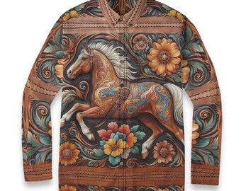 Western Horse Rodeo Cotton Button Down Collar Long Sleeve Pocket Casual Floral  Resort Flip Cuff Southwestern Gift Equestrian Flowers Brown
